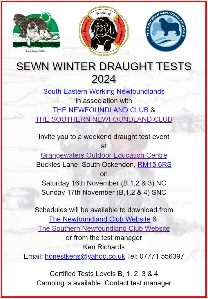 Flyer for the NC Draught Tests at Grangewaters